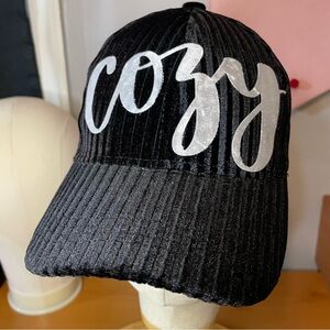 Black velvet ball cap, “Cozy”, NWOT